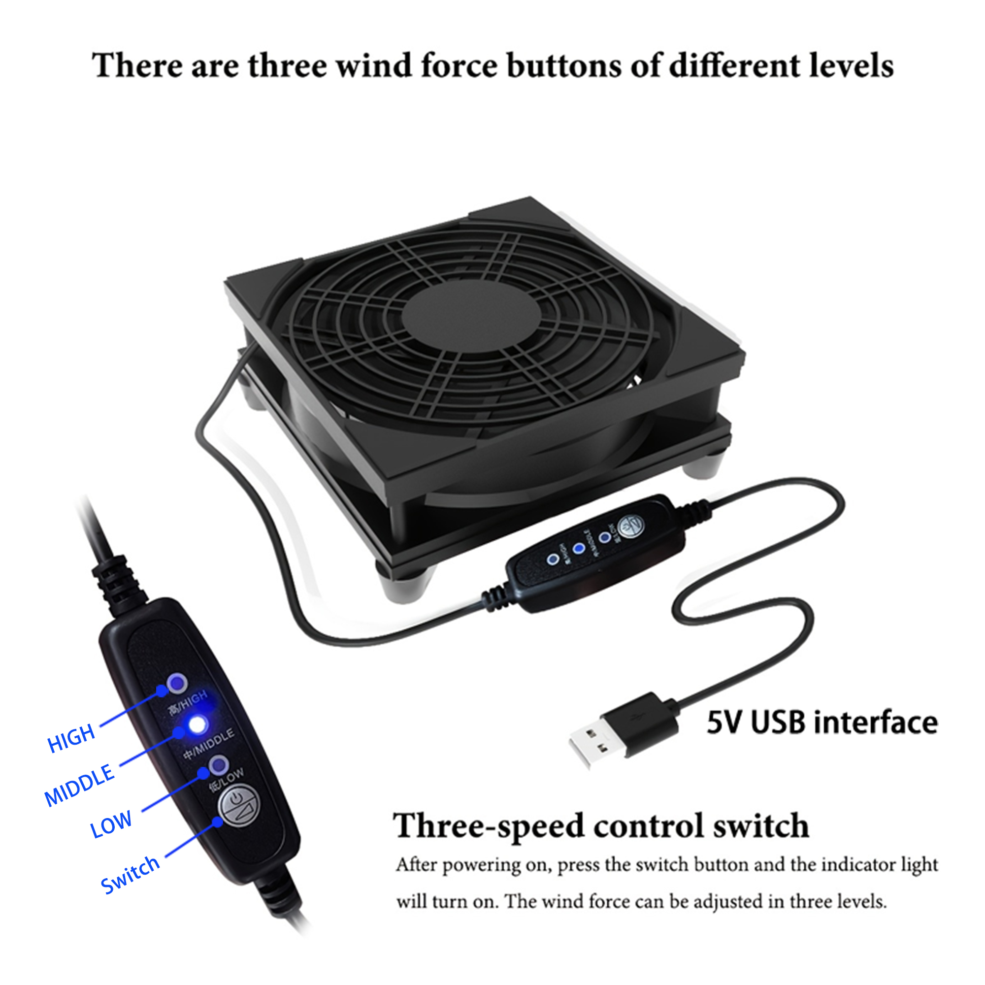 Usb Desk Fan - USB 3-Speed Quiet Cooling Fan for