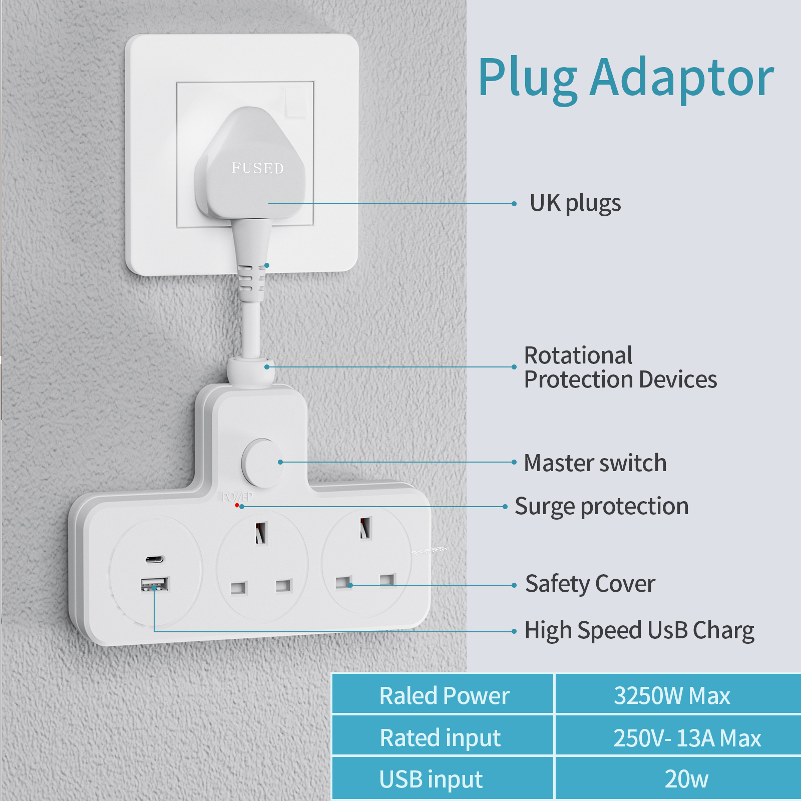 Home Office Uk - UK Power Plug Wall Outlet 13A