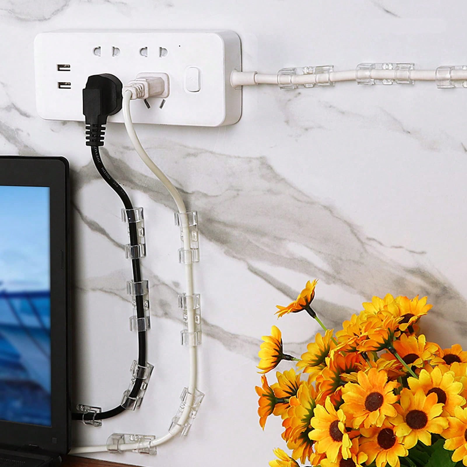 Home Office Laptop - 20Pcs Self Adhesive Transparent Cable Clamp