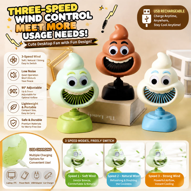 Funny Poop Emoji Mini Desktop  - Usb Desk Fan のレビューと価格
