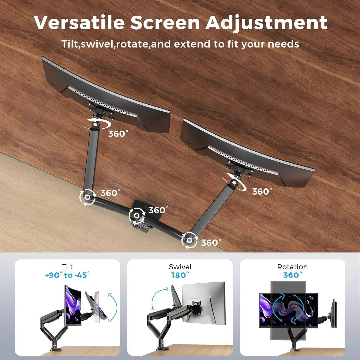 Curved Monitor Mount Dual Moni - Monitor Arm Dual のレビューと価格