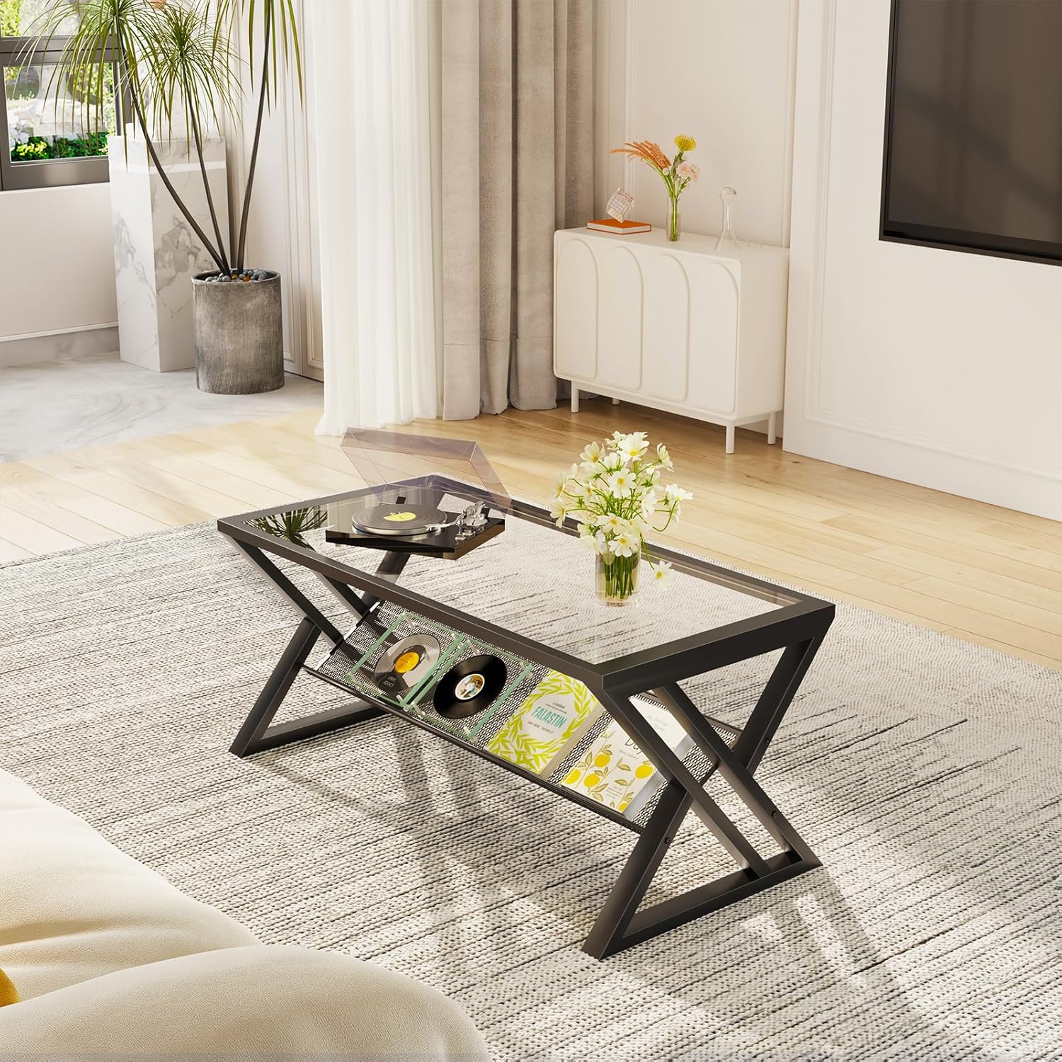 Rectangular Glass Coffee Table - Home Office Industrial Design のレビューと価格