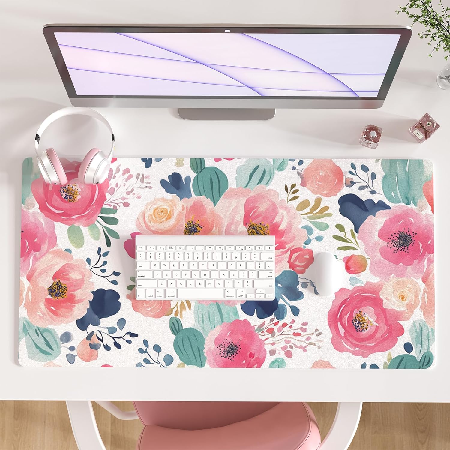 Large Mouse Pad Pink Floral De - Desk Mat Leather のレビューと価格