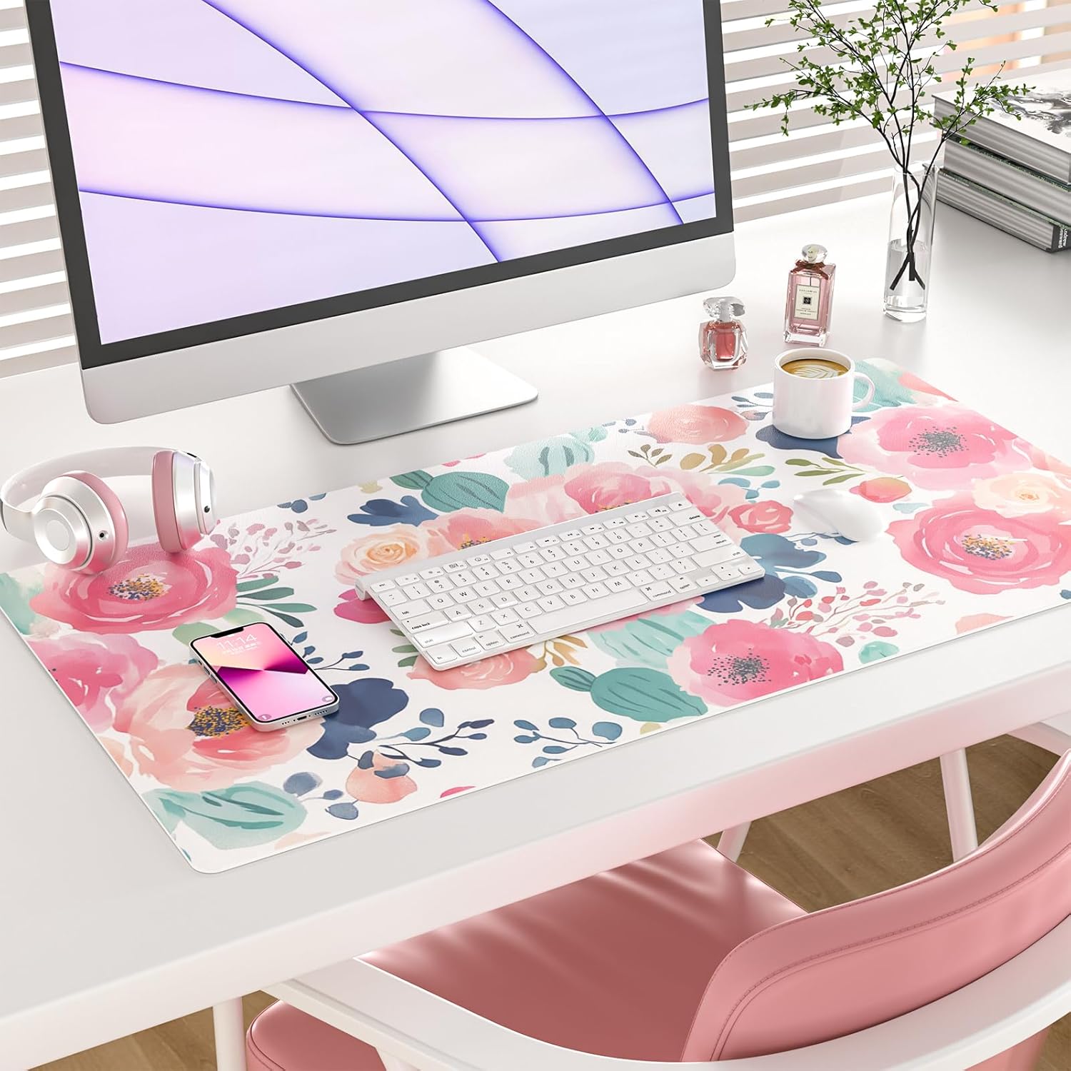 Large Mouse Pad Pink Floral De - Desk Mat Leather のレビューと価格